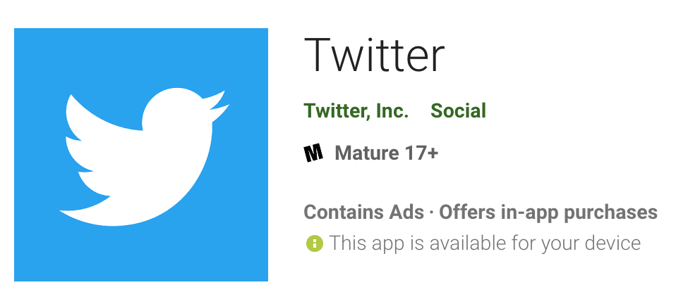 Twitter app on the Google Play store